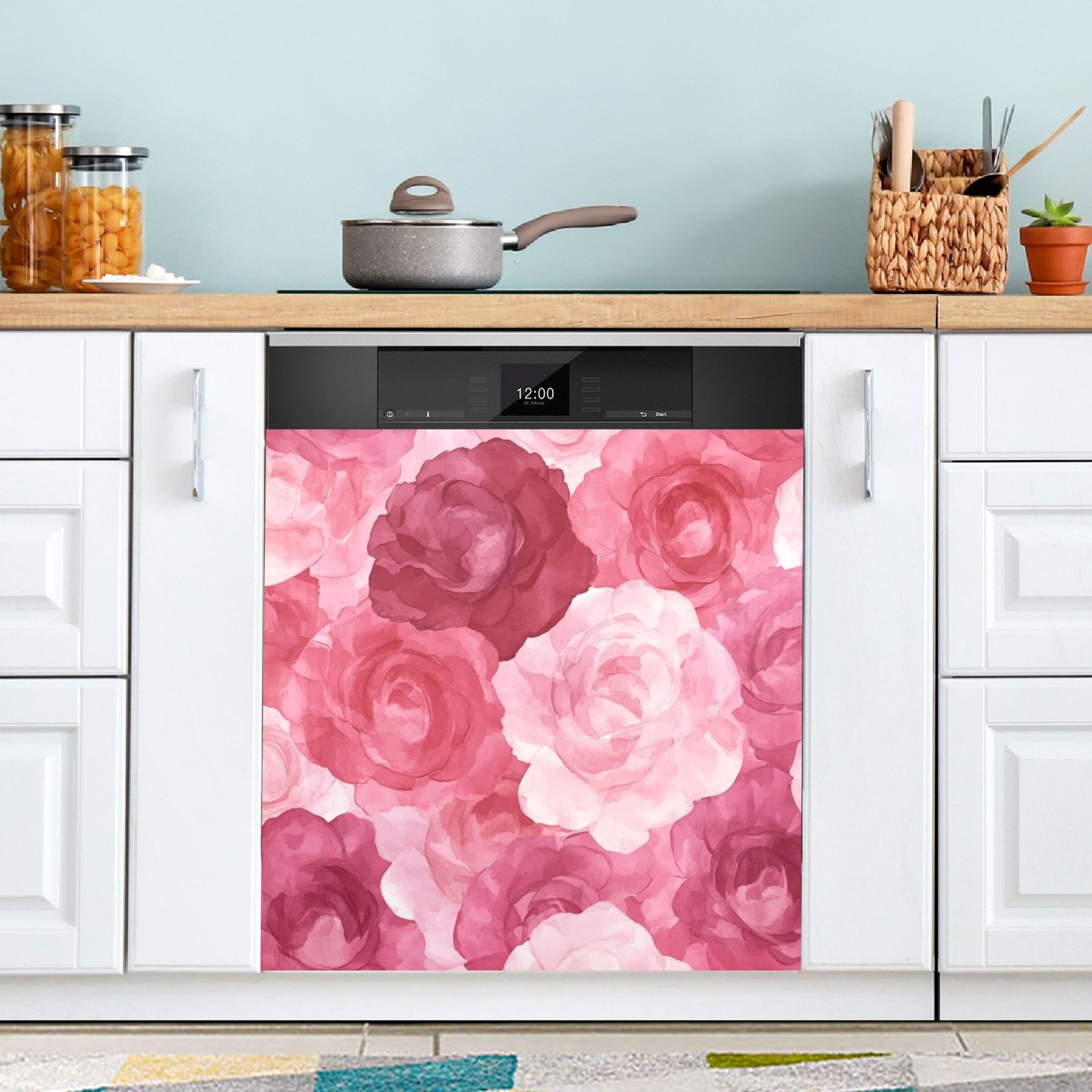 Dishwasher Magnetic Sticker 23x26 Inch Refrigerator Magnetic Sticker Washing Machine Magnetic Sticker Kitchen Panel Magnetic Sticker Home Decor Charming Beige Roses Seamless