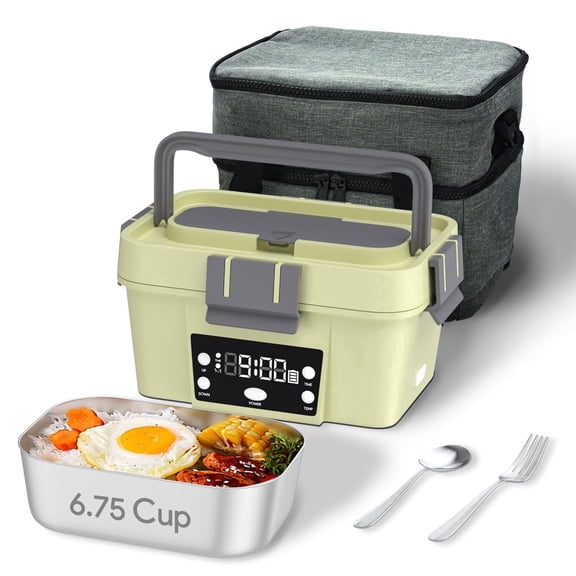 WORKHAW Electric Lunch Box, 6.75 Cup Automatic Food Warmer (212°F), Rechargeable Portable Heated Meal Container for Office, Travel, Outdoor (Light Green)