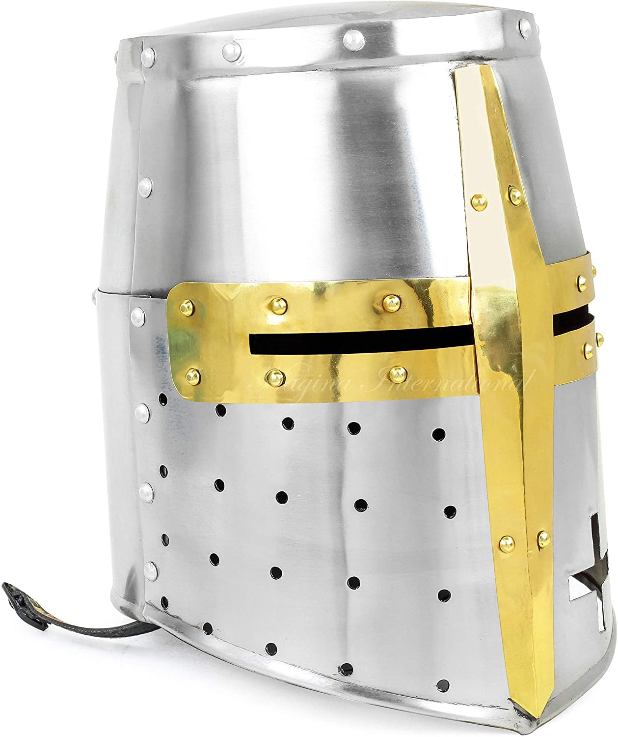 Medieval Templar Crusader Knight Armor Helmet With Wooden Stand Greek Spartan 