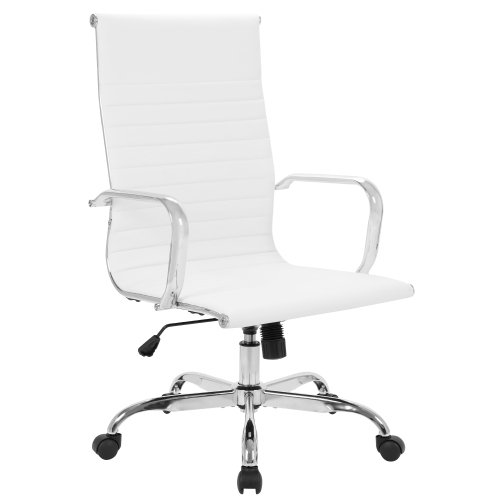 Vingtank Home Office Chair Ribbed Leather High Back Executive Swivel Computer Desk Chairs With Wheels And Armrests Soft Padded Adjustable Height Modern Conference Chrome White Com Executive Swivel Computer Desk Chairs, Conference Chairs With Wheels