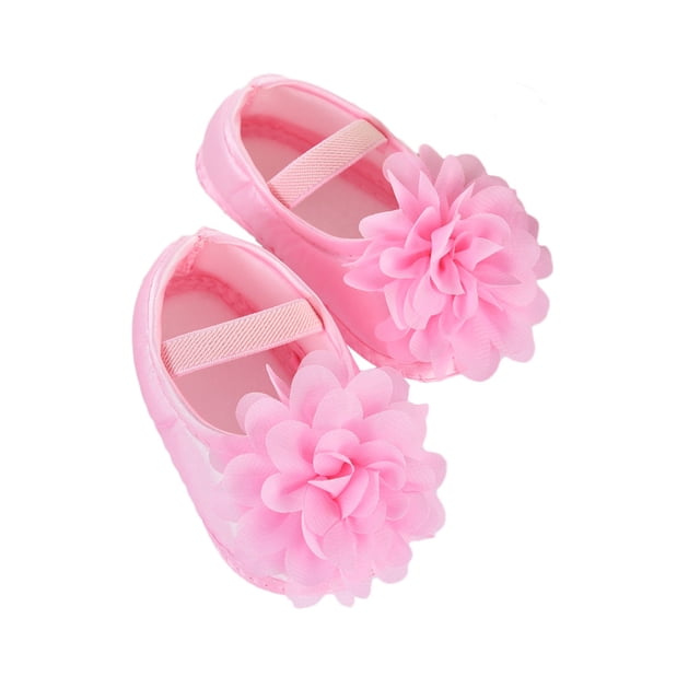 BRIGHTFUFU 1 par de zapatos para niñas, zapatos de princesa de encaje, zapatos de cuna, zapatos de piso antideslizantes de suela suave para bebés recién nacidos, talla 13 rosa