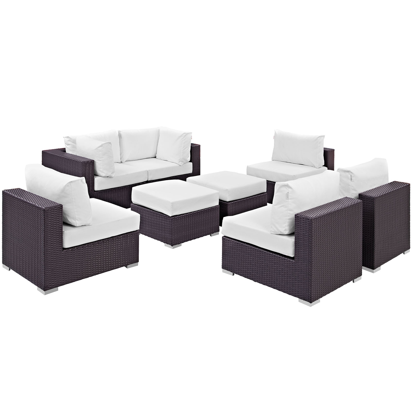 Modway Convene 8 Piece Outdoor Patio Sectional Set in Espresso White - image 3 of 7
