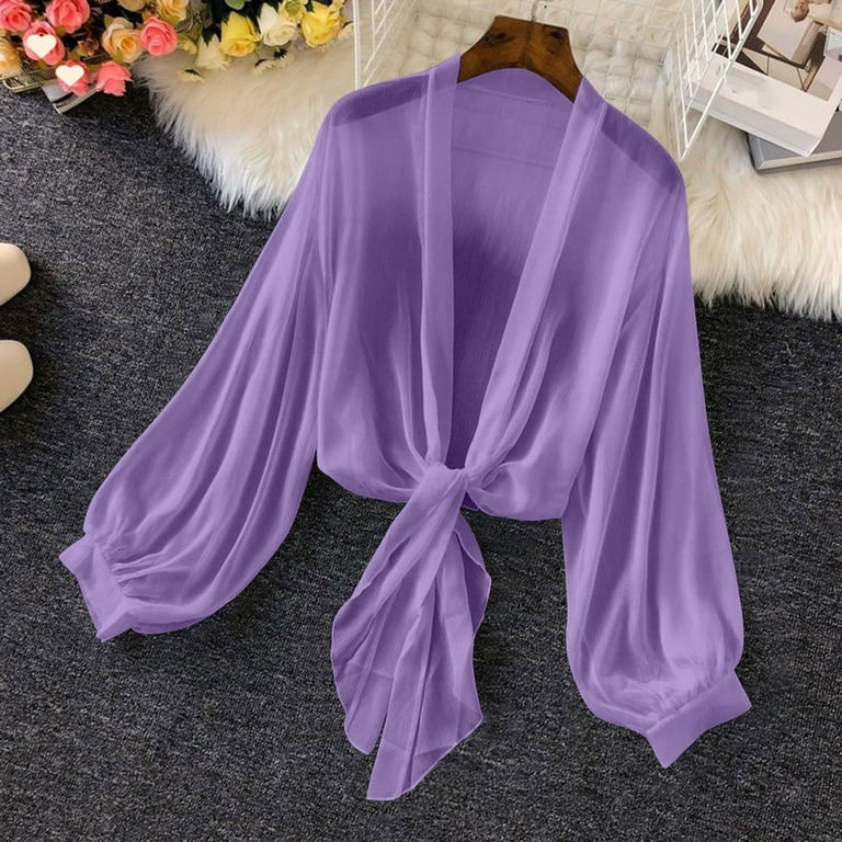 Tumotour Summer Shrugs Coats For Women Chiffon Tie Front Bell