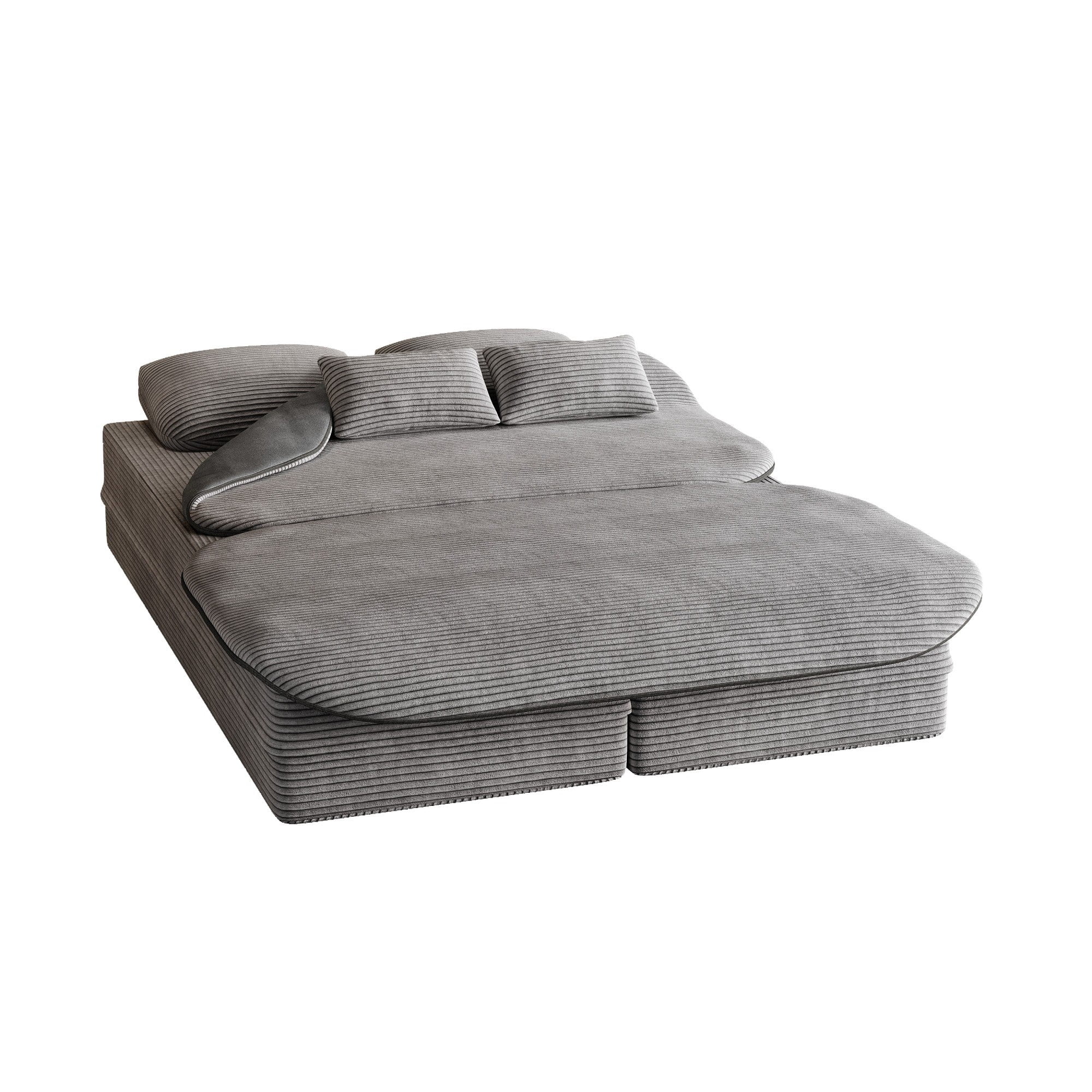 Sailvan 75" Convertible Sleeper Sofa, Corduroy Floor Couch to Full Bed with Blanket and 4 Pillows Grey