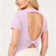 thumbnail image 5 of TEAJOPSUU Womens Summer Tops Backless Short Sleeve Twist Back Athletic Shirts Casual Outdoor Solid Blouses Purple, 5 of 8