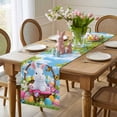 thumbnail image 4 of Easter Cartoon Bunny Table Runner 60 Inches Long for Kitchen Dining, Colorful Eggs Spring Leaves Blue Sky Butterfly Dresser Scarf Farmhouse, Dining Table Decorations for Wedding/Parties, 13 x 60 In, 4 of 8