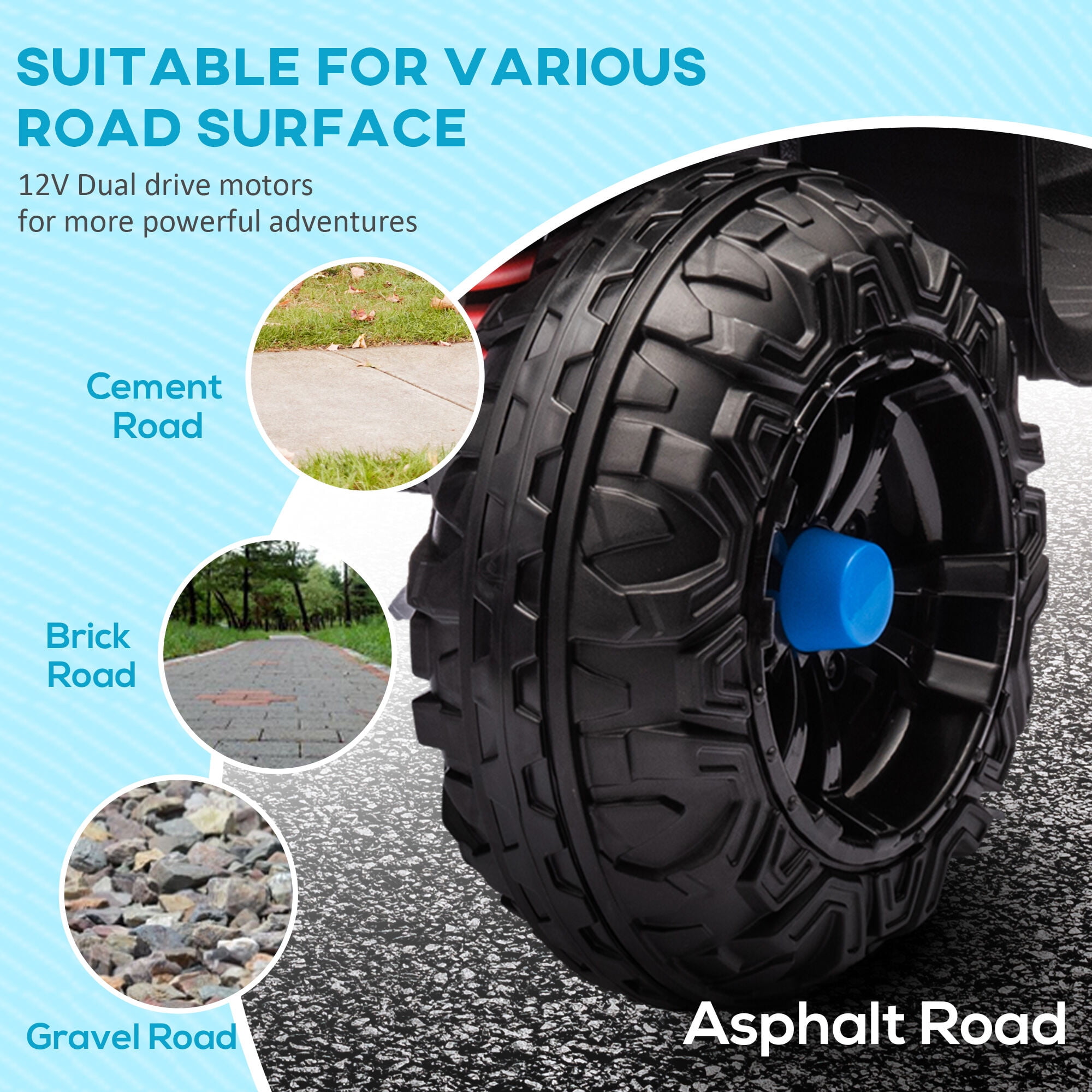 Riding Toys Qaba 12V ATV, Battery Powered Four Wheeler with Spring Suspension, Forward & Reverse, LED Lights, Music, MP3, Electric Car for , Blue,Balance Bikes For