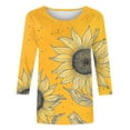 thumbnail image 5 of CYMMPU Loose Fit Crew Neck Flower Printed 3/4 Sleeve Tunic Tops Spring Tops Blouses for Women Dressy Casual Summer Fashion Shirts Lightweight Basic T-Shirts Yellow S, 5 of 5
