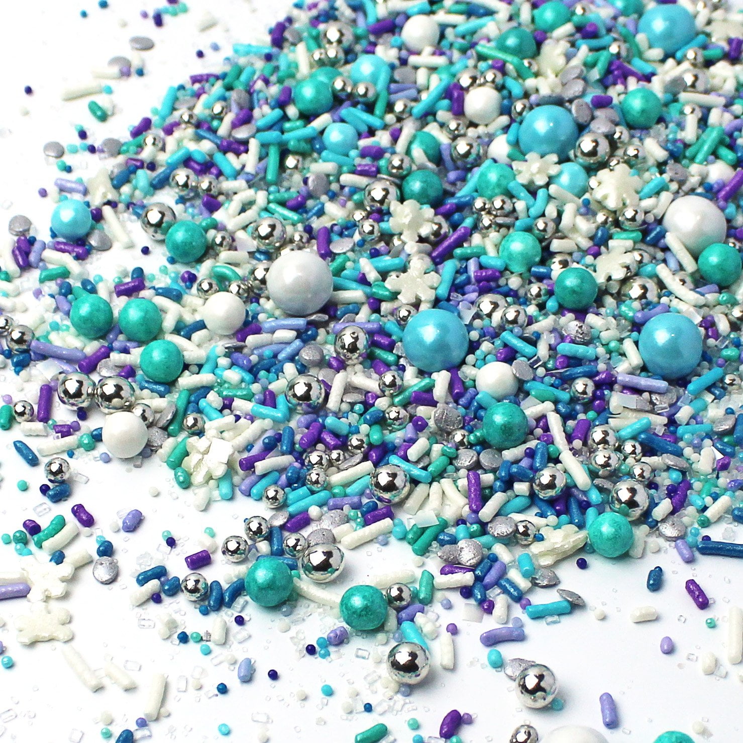 Ice Queen| Frozen Aqua Lavender Shimmering White Snowflakes Colorful Candy Sprinkles Mix For Baking Edible Cake Decorations Cupcake Toppers Cookie Decorating Ice Cream Toppings, 2OZ(Sample Size)