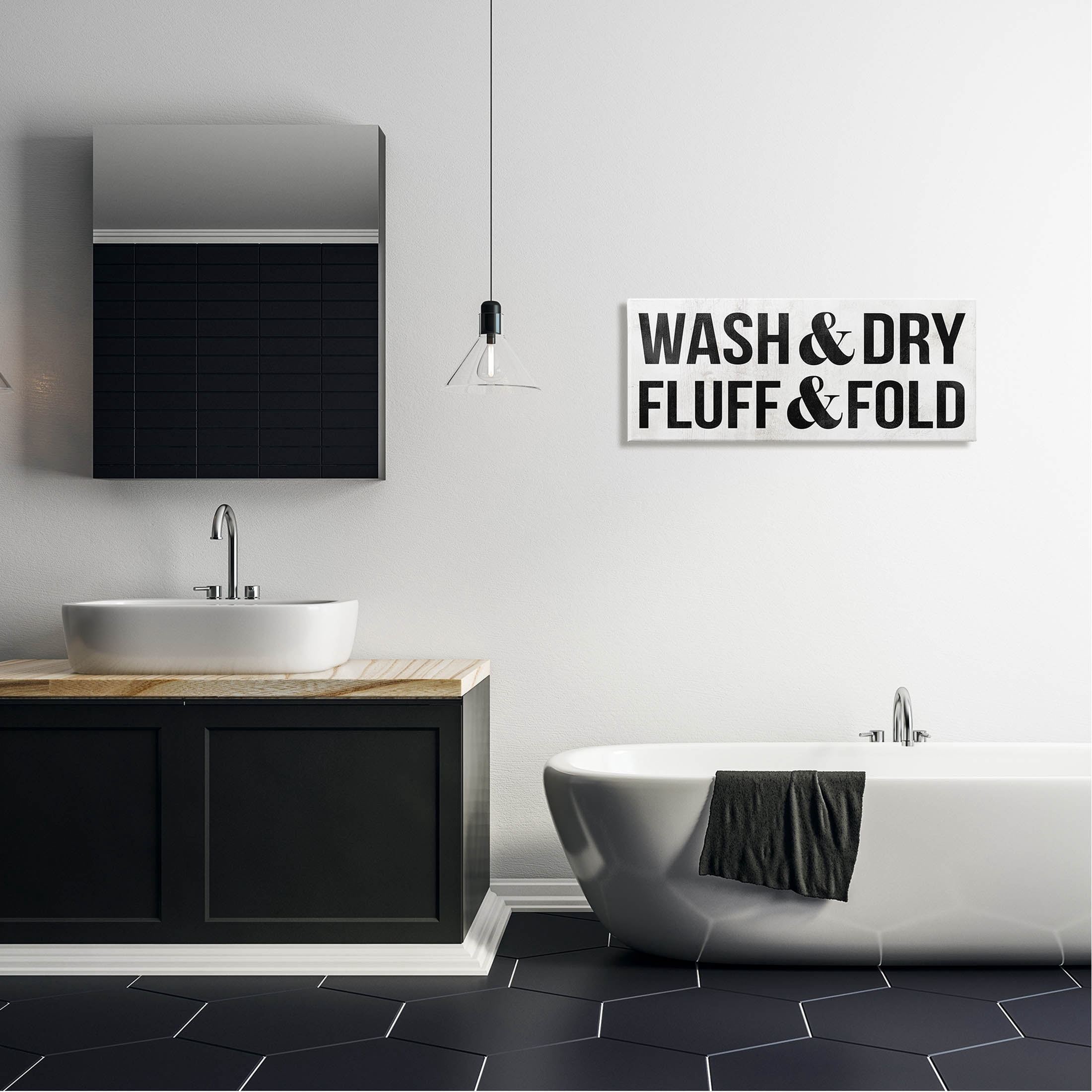 Wash Dry Fluff Fold Laundry Sign Typography Graphic Art Gallery Wrapped Canvas Print Wall Art