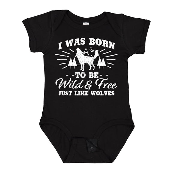 Inktastic I was Born to be Wild and Free with Wolf and Mountains Boys or Girls Baby Bodysuit