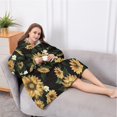 thumbnail image 5 of Oversized Wearable Blanket Hoodie,Black White Flower Sunflower Pattern Sherpa Blanket Hoodie with Super Pockets,Super Warm Fuzzy Pullover for Women & Men, 5 of 6