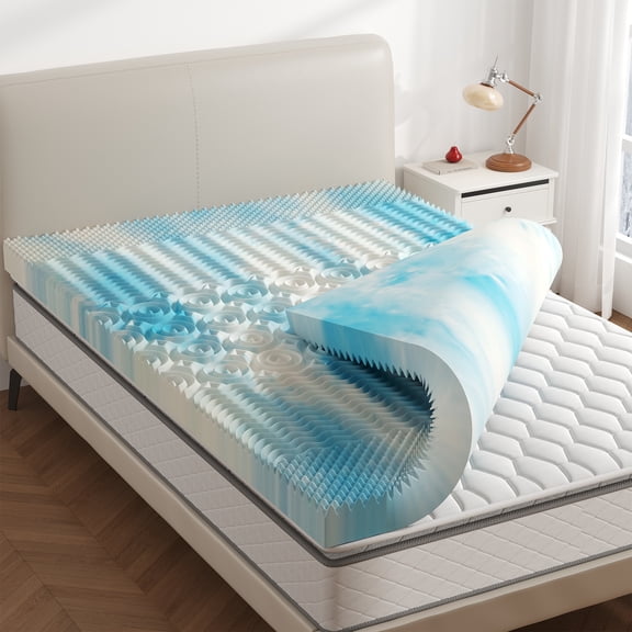 CONCETTA 2 inch 5-Zone Queen Size Egg Crate Foam Mattress Topper, Lavender Cooling Gel Infused Bed Pad for Back Pain, CertiPUR-US and Oeko-TEX Certified