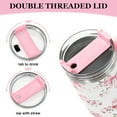 thumbnail image 3 of 40oz Coquette Pink Bow Tumbler with Handle Lid and Straw Watercolor Floral Bowknot Tumbler Pink White Flower Stainless Steel Cup for Women Friend Holiday Birthday Travel, 3 of 6