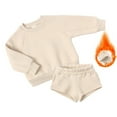 thumbnail image 2 of LYMAYTER Kids Unisex Fleece Outfit 2PCS Toddler Warm Solid Color Long Sleeve T-Shirt Tops + Jogging Shorts Set for 1-14 Y, 2 of 8