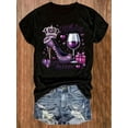 thumbnail image 2 of [Festive Fun] Women's Plus Size Red Birthday Queen Graphic T-Shirt - Casual Crew Neck with Glittery High Heels and Wine Glass Print, Polyester Blend, Machine Washable, 2 of 7