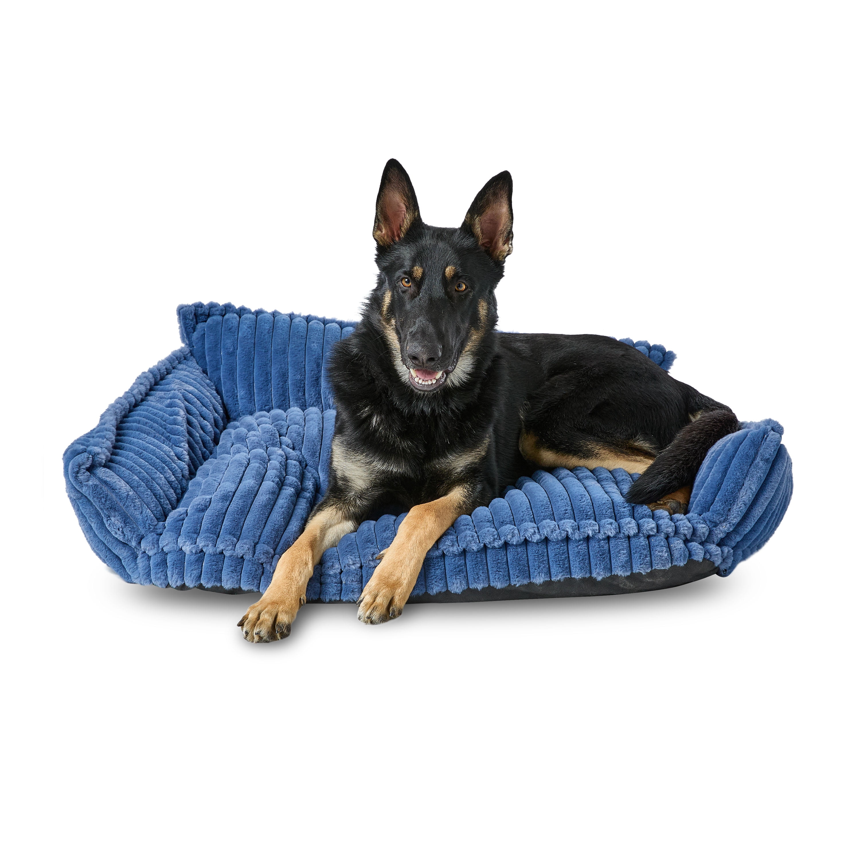 Vibrant Life Large Plush Cord Sofa Style Dog Bed, Blue, 28" x 38"