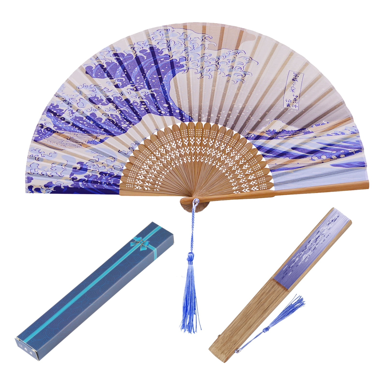 Japanese Windmill Circle Round Hand Fan Floral Fabric Wedding Party Folding Fan 