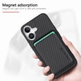 thumbnail image 3 of Dteck Detachable Back Cover for iPhone 16 with Card Holder, Magnetic Wallet Pocket Carbon Fiber Texture PU Leather Slim Phone Case, Black, 3 of 12
