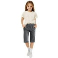 thumbnail image 4 of CPNG Girls Bermuda Shorts Knee Length Cotton Linen Straight Wide Leg Long Shorts Solid Drawstring Elastic Waist Short Casual Summer each Shorts with Pockets (6-7 Years, Dark Gray), 4 of 8