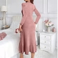 thumbnail image 6 of Bxsruta Womens Long Sleeve Midi Dress Ribbed Crew Neck Casual Pleated Dresses for Women, 6 of 6