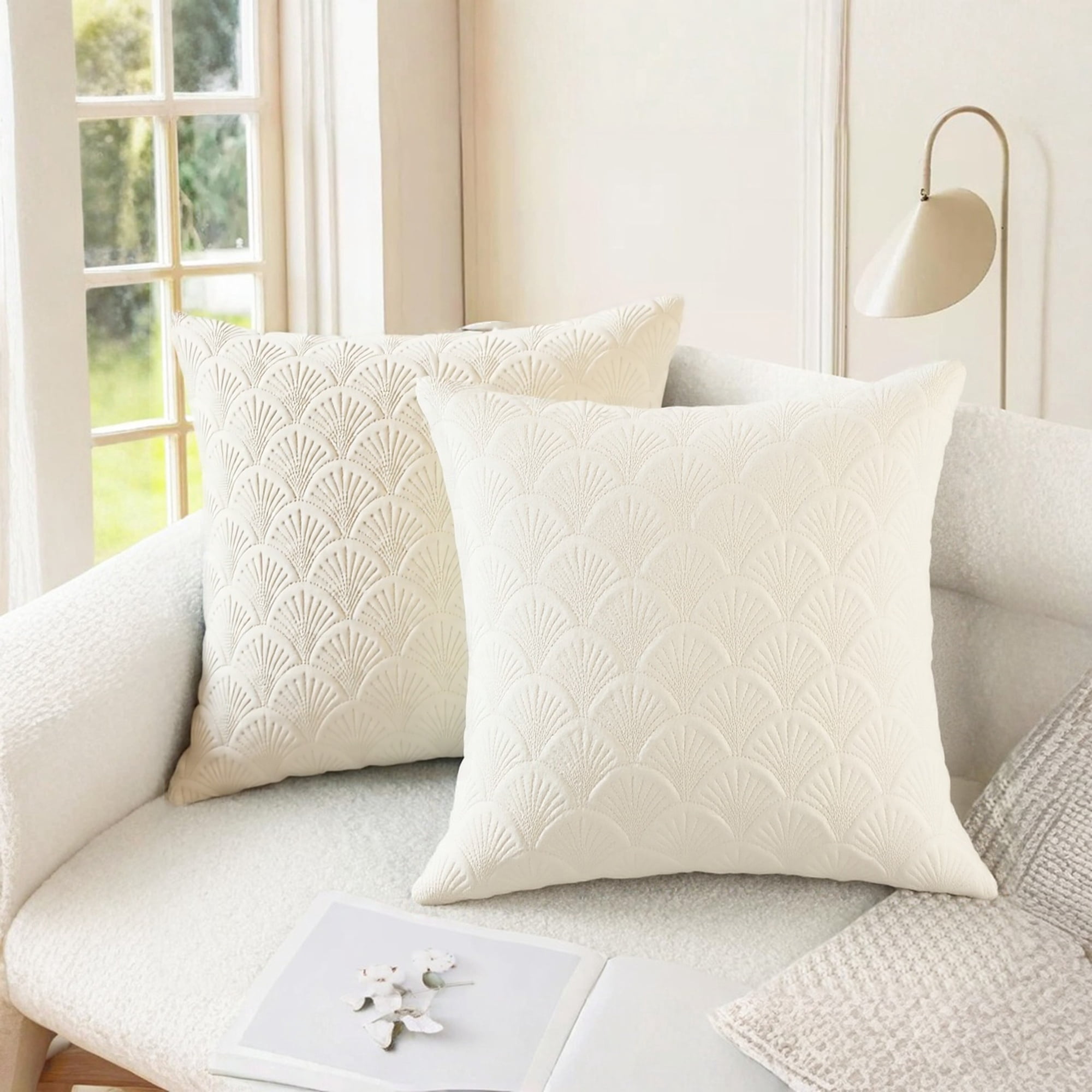 Unique Bargains Pack of 2 Velvet Solid Throw Pillow Covers 16" x 16" Milky White