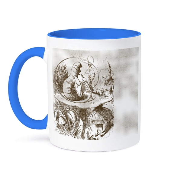 3dRose, Caterpillar on Mushroom Vintage Alice in Wonderland, 15oz Two-Tone Blue Mug