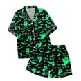 thumbnail image 6 of Conairie Fall Pajamas for Women Set Halloween Graphic Print Button V Neck Shorts Sleeve Loungewear Loose Fit Lightweight 2 Piece Outfits Sleepwear Sets Green L, 6 of 6