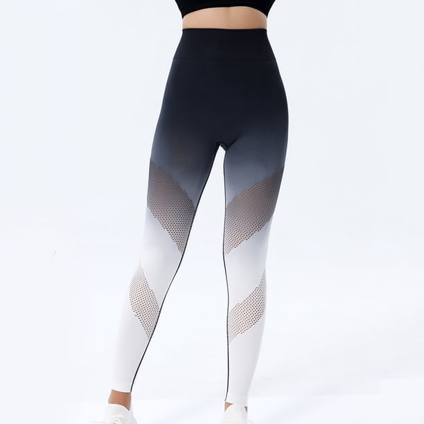 MKLEKYY Conjunto deportivo para mujer, pantalones de yoga largos ajustados con degradado, pantalones de fitness de cintura alta sin marcas para mujer