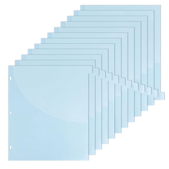 Multibey 12-Tab Binder Dividers with Front Pocket & Translucent Blue Insertable Tabs, for 3-Ring Binders/Folders