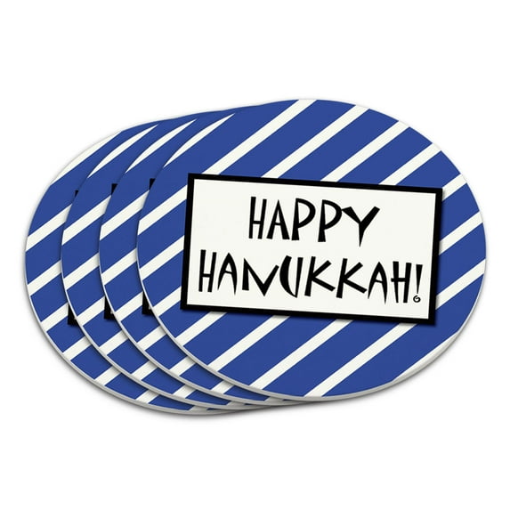 Happy Hanukkah Fun Blue Stripes Coaster Set
