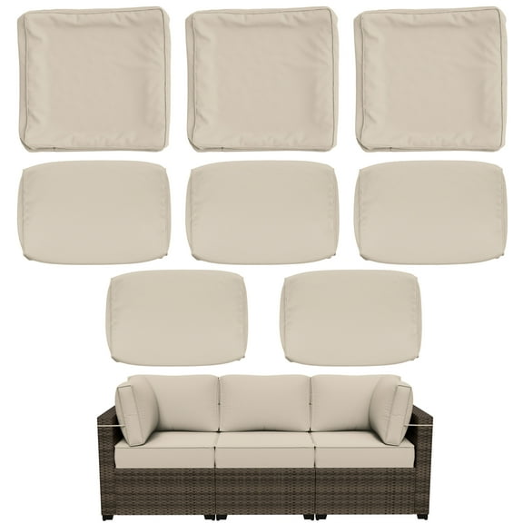 Snubbull 8 Pcs 25.6" x 23.6" Cushion Covers for Patio Furniture, Outdoor Waterproof Cushion Slipcovers Replacement with Zipper, Cream