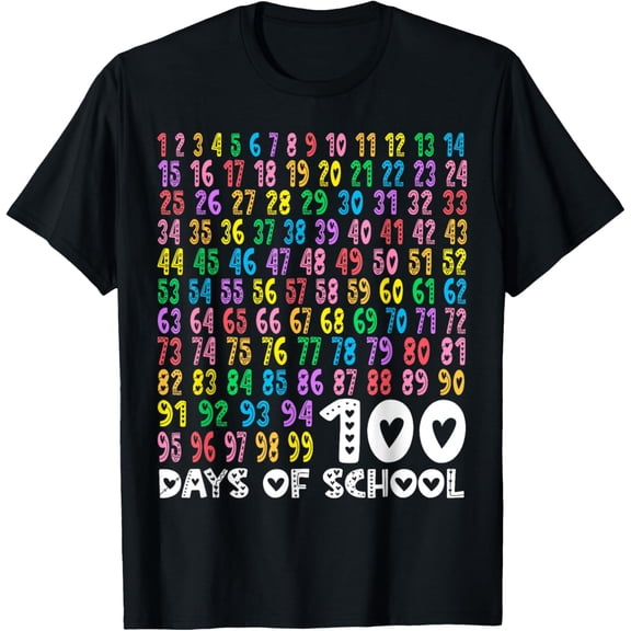 Kids 100th Day of School Teacher Kids 100 Days Math Numbers T-ShirtMen's and women's gift, black and white T-shirt, size: Extra large S-4XL