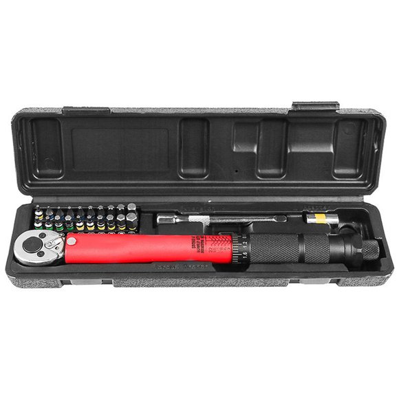 TFixol Professional Torque Wrench Set with Adjustable 2-24N.m, Chrome Vanadium Steel, 1/4in Drive, 267mm Length, Includes 20 Bits, Extend Rod, Sleeve, and Storage Box