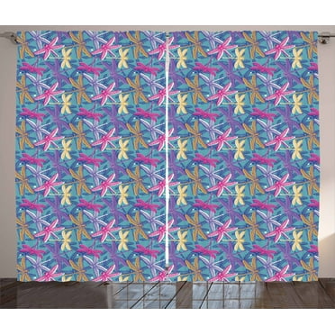 Ambesonne Dragonfly Curtains 2 Panel Set, Grunge Colorful Bugs, 108" x 90", Multicolor