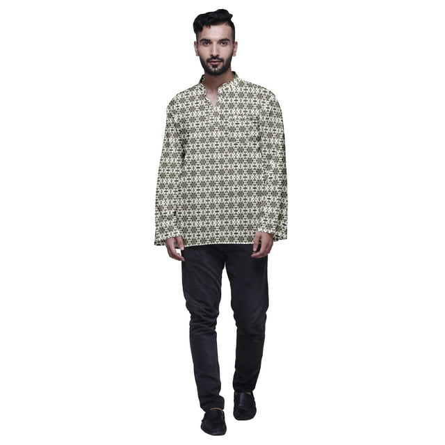 Atasi Kurta Traditionnelle en Coton Imprimé Col Mandarin pour Hommes Chemise Décontractée