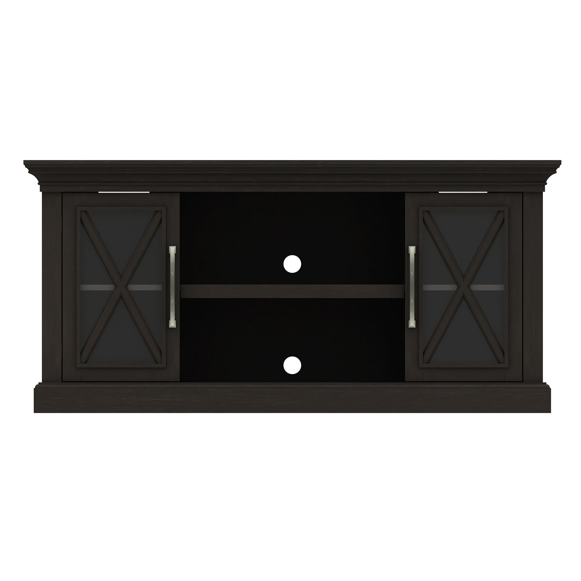Luxe Society Hill TV Stand for TVs up to 65 inches Screen Size with Two Side Cabinets and Open Center Shelves in York Black