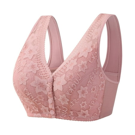 Chuancc Womens Underwear Womens No Ring Front Close Bra T Back Plus Size Unlined Bra for Large Bust Bra No Underwire Lace Underwear for Women Clearance Pink Xl
