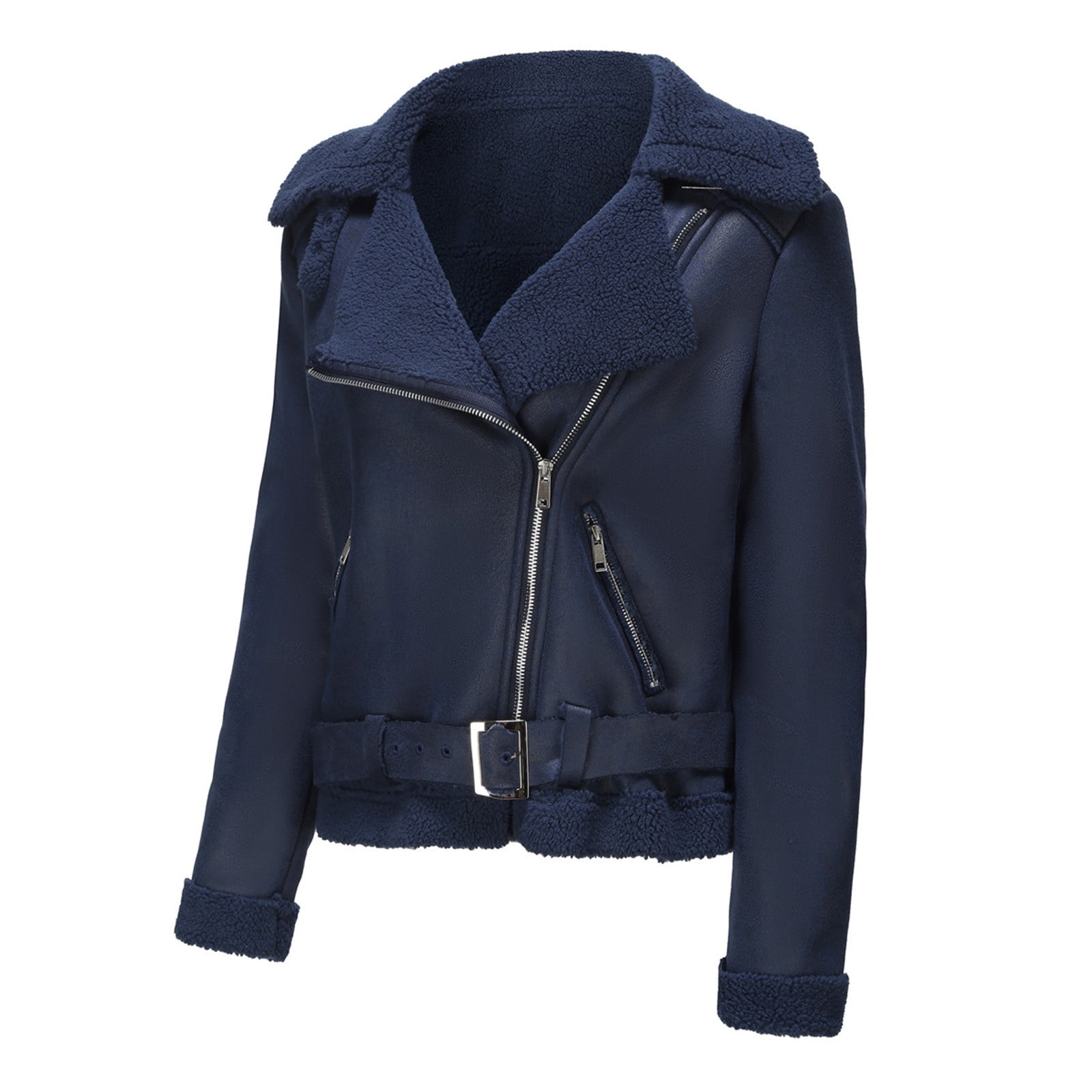 clear 50% off Usmixi Womens Faux Leather Jacket Womens Suede Jacket Plus Size Fashion Side Zip Fuzzy Fleece Coats Casual Solid Pocket Bomber Outwear with Belt Winter Faux Leather Jacket
