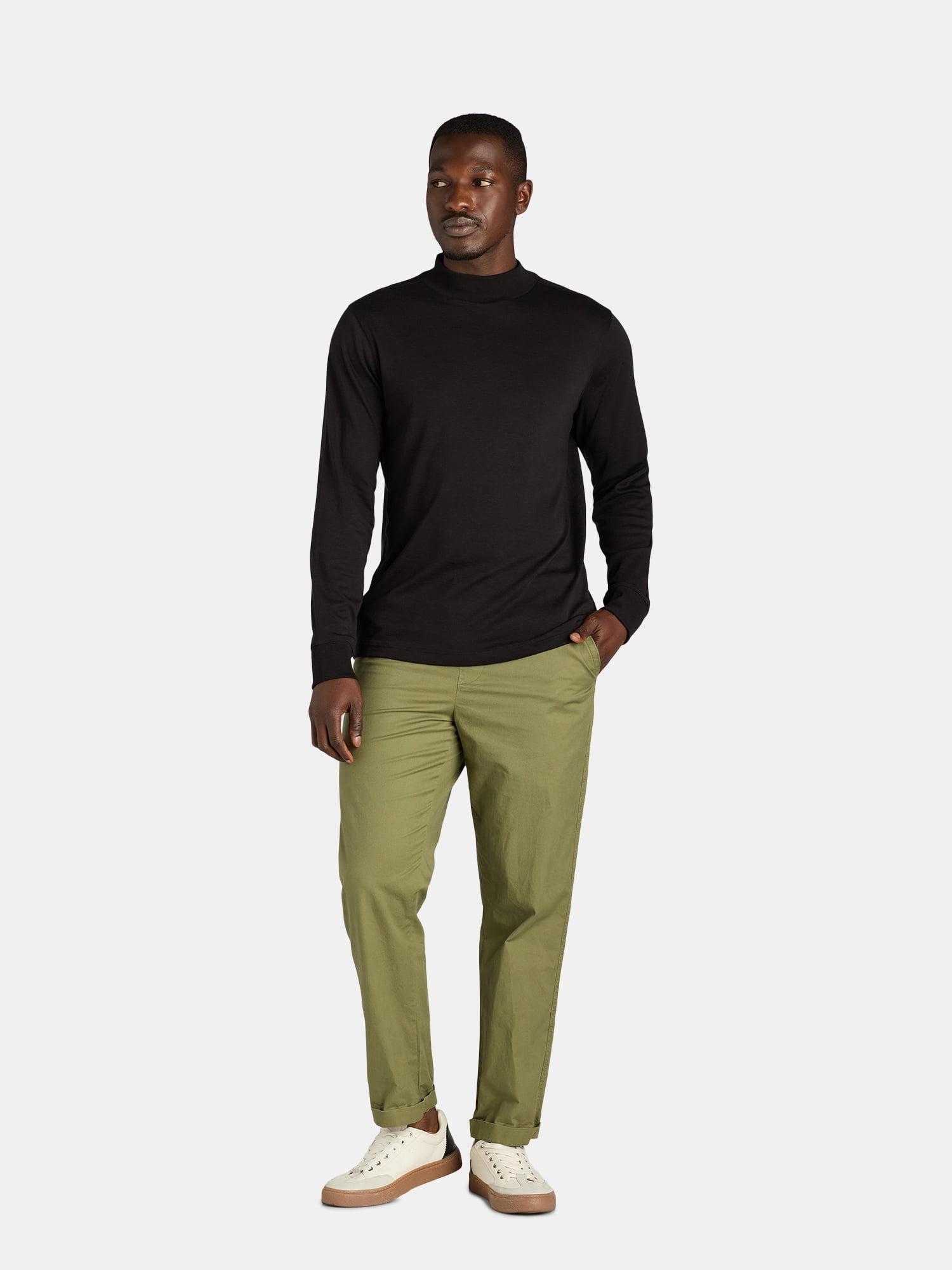George Men's Interlock Mock Neck Shirt with Long Sleeves, Sizes S-3XL