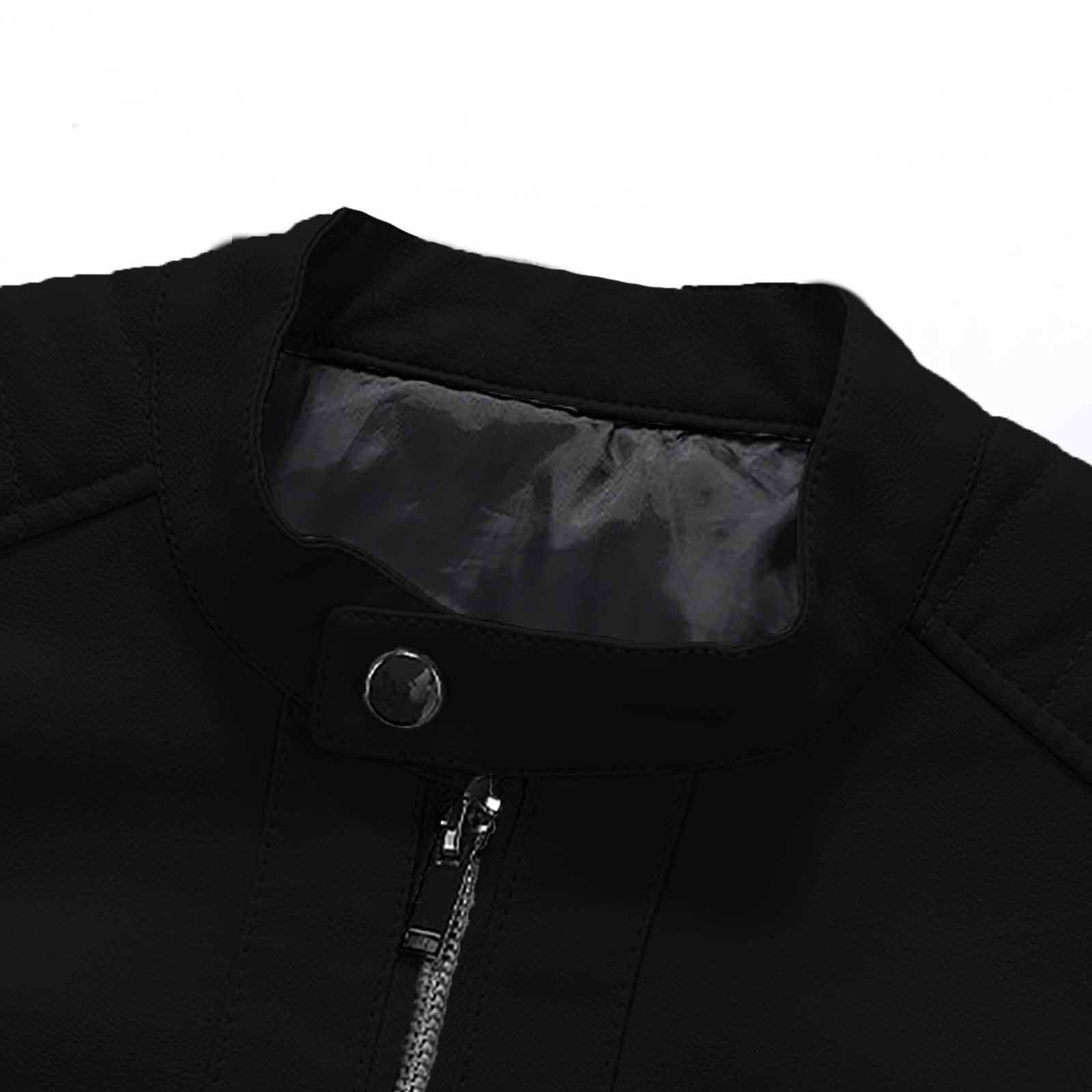 Dpytoraw Men Large Size Standing Collar Leather Jacket Trend Slim Casual Motorcycle Jacket