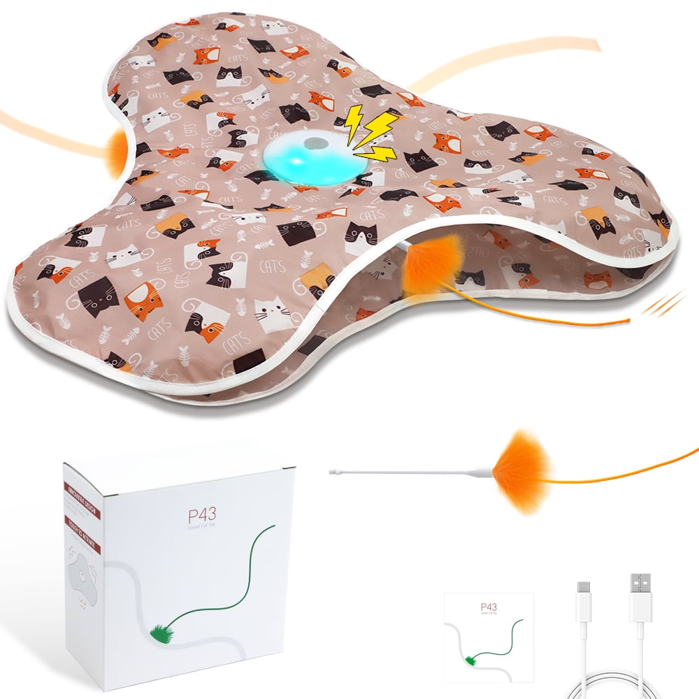 Interactive Cat Toys for Indoor Cats‌ Adult‌ with Feather Tail Switchable Mouse Sounds, ‌Kitten Enrichment Toys‌ for Hunting Self Play, Automatic Rechargeable Quiet Game