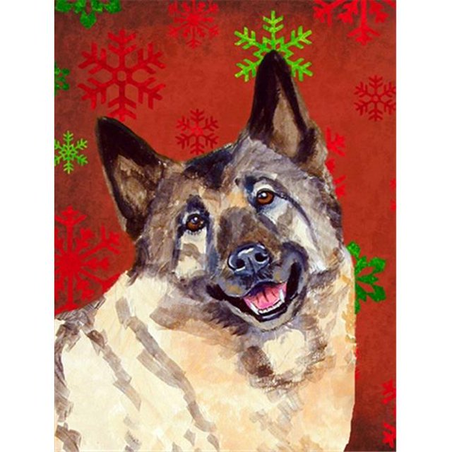 Carolines Treasures LH9353CHF 28 x 40 Po. Drapeau de Noël en Toile Flocons de Neige Rouges Norwegian Elkhound - Taille Maison