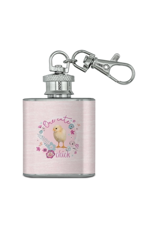 One Cute Chick Chicken Easter Spring Stainless Steel 1oz Mini Flask Key Chain