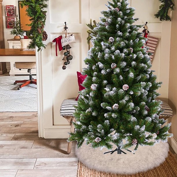Alfombra blanca de pelo largo para el árbol de Navidad - Alfombra redonda de 39x39 pulgadas de acrílico para nieve y esponjosa para decoración navideña, salón y dormitorio