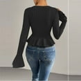 thumbnail image 5 of DAFPZW Womens Bell Sleeve Peplum Sweaters Fashion Fall V-Neck Button Down Elegant Ruffle Hem Sexy Slim Knit Tops Clothes, 5 of 6