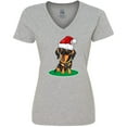 thumbnail image 3 of Inktastic Christmas Dachshund Dog Santa Women's V-Neck T-Shirt, 3 of 5