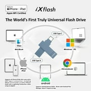 PioData iXflash 128GB Backup Flash Drive – USB Type-A & Type-C for iPhone, iPad, and Computer – Blue, iPhone Storage Photo Stick