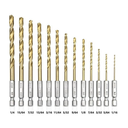 

ABIDE 13pcs HSS Drill Bit For Drill Set 1.5 - 6.5mm Titanium Coated - 1/4 Shank For Use With Wood Plastic