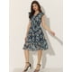 thumbnail image 3 of Vestido De Volantes Fruncidos Con Cuello En V Y Mangas Con Volantes Florales Para Mujer Azul Oscuro Blanco XS, 3 of 5